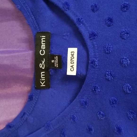 💥LAST CHANCE💥 Kim & Cami Royal Blue Texture Dot Dolman Sleeve Top Size Small - Picture 3 of 4